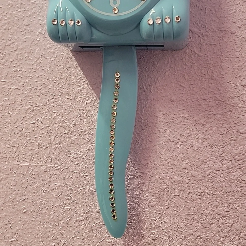 Jeweled Sky Blue Lady Red Kit-Cat Klock clock RARE Vintage